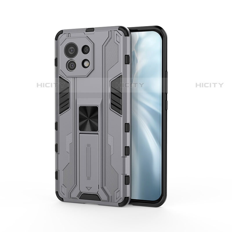 Custodia Silicone e Plastica Opaca Cover con Magnetico Supporto H02 per Xiaomi Mi 11 Lite 5G Grigio