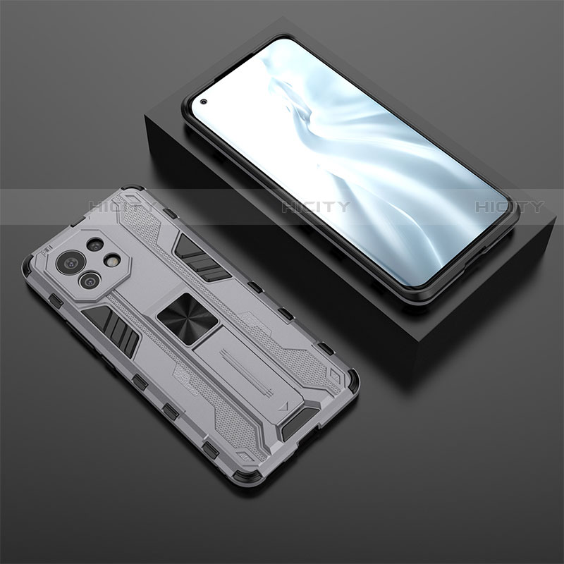 Custodia Silicone e Plastica Opaca Cover con Magnetico Supporto H03 per Xiaomi Mi 11 Lite 5G Grigio