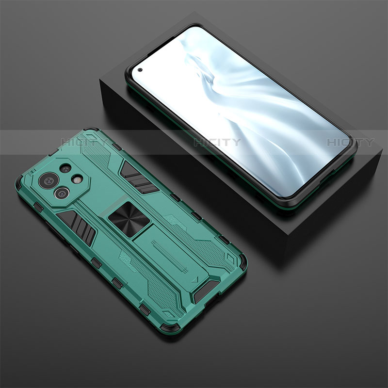 Custodia Silicone e Plastica Opaca Cover con Magnetico Supporto H03 per Xiaomi Mi 11 Lite 5G NE Verde