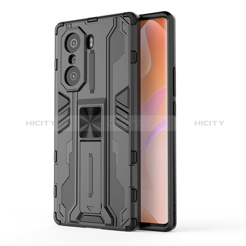 Custodia Silicone e Plastica Opaca Cover con Magnetico Supporto KC1 per Huawei Honor 60 Pro 5G Nero