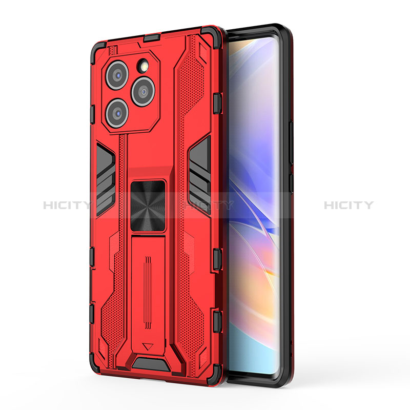 Custodia Silicone e Plastica Opaca Cover con Magnetico Supporto KC1 per Huawei Honor 60 SE 5G Rosso