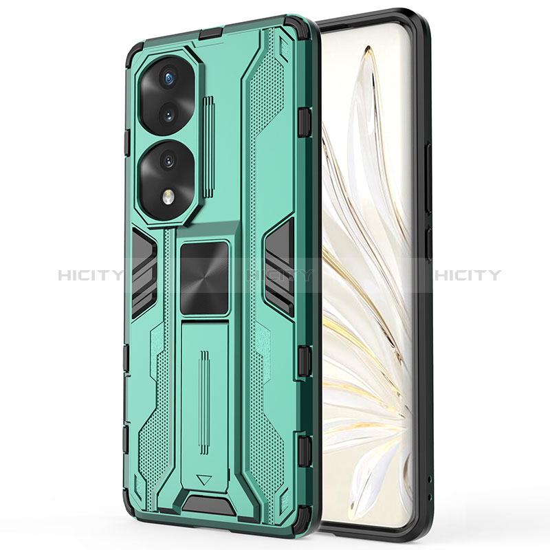 Custodia Silicone e Plastica Opaca Cover con Magnetico Supporto KC1 per Huawei Honor 70 Pro+ Plus 5G Verde