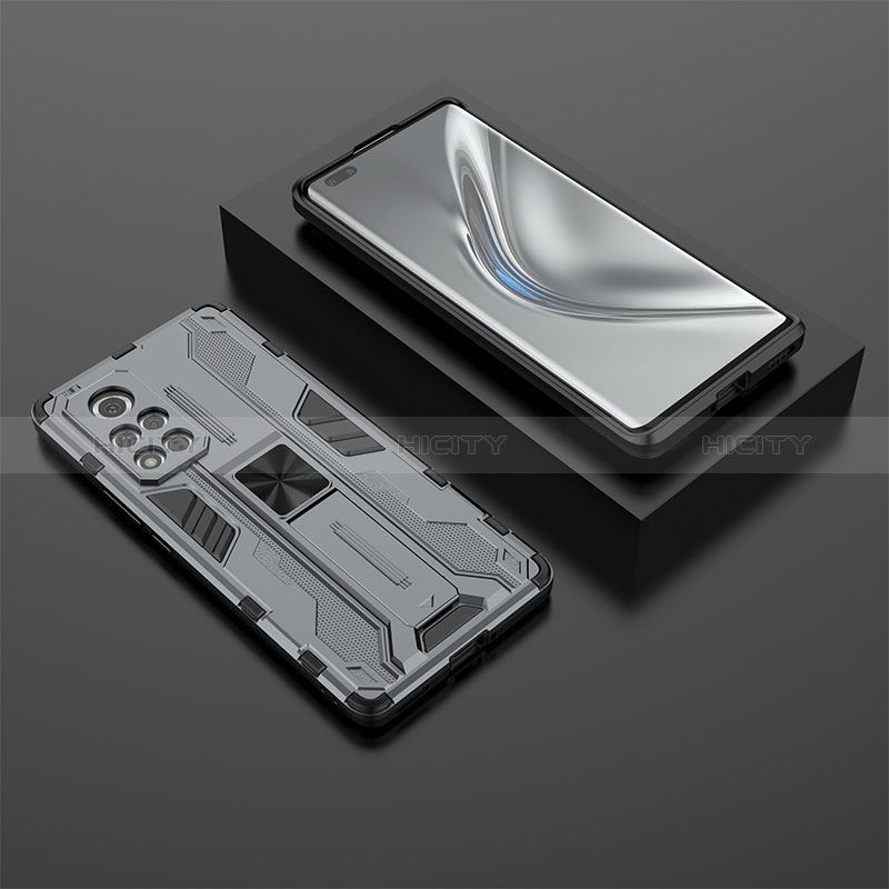 Custodia Silicone e Plastica Opaca Cover con Magnetico Supporto KC1 per Huawei Honor V40 5G Grigio