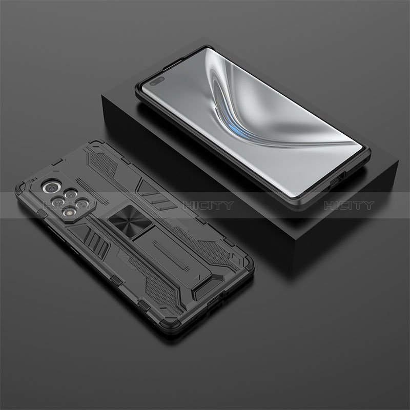 Custodia Silicone e Plastica Opaca Cover con Magnetico Supporto KC1 per Huawei Honor V40 5G Nero