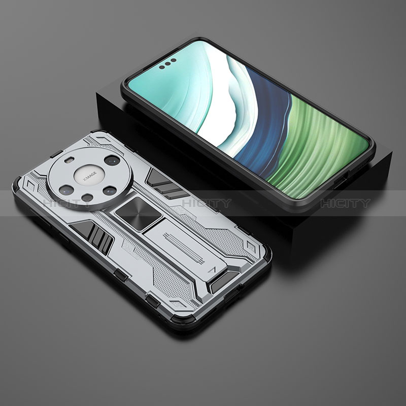 Custodia Silicone e Plastica Opaca Cover con Magnetico Supporto KC1 per Huawei Mate 60 Pro Grigio