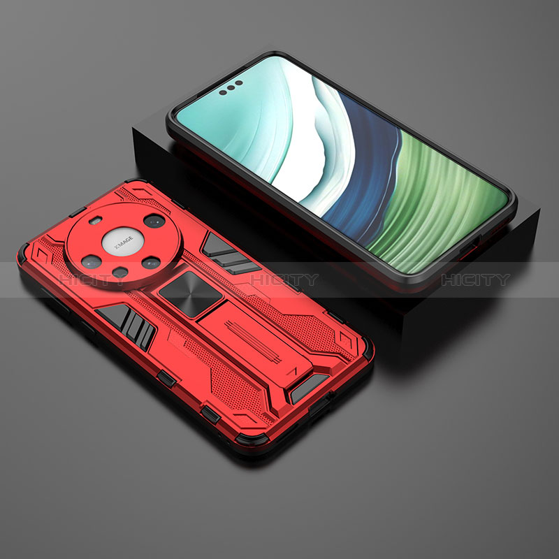 Custodia Silicone e Plastica Opaca Cover con Magnetico Supporto KC1 per Huawei Mate 60 Pro+ Plus Rosso