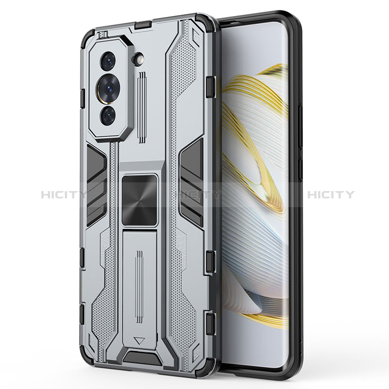 Custodia Silicone e Plastica Opaca Cover con Magnetico Supporto KC1 per Huawei Nova 10 Pro Grigio