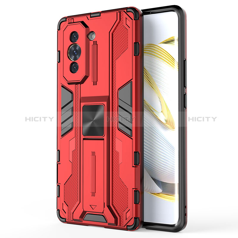 Custodia Silicone e Plastica Opaca Cover con Magnetico Supporto KC1 per Huawei Nova 10 Rosso