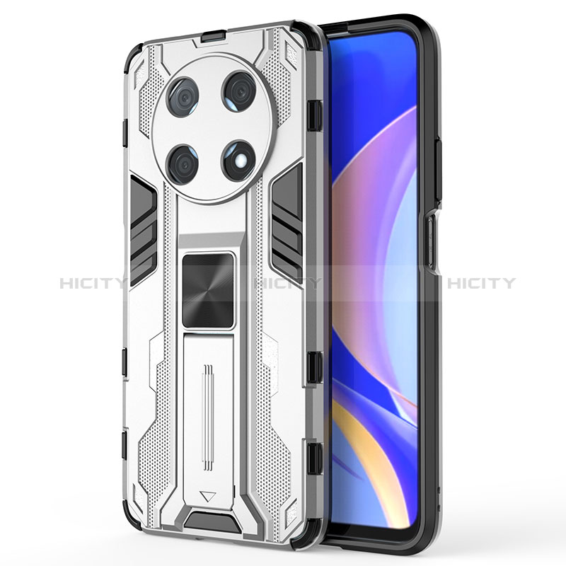 Custodia Silicone e Plastica Opaca Cover con Magnetico Supporto KC1 per Huawei Nova Y90 Argento