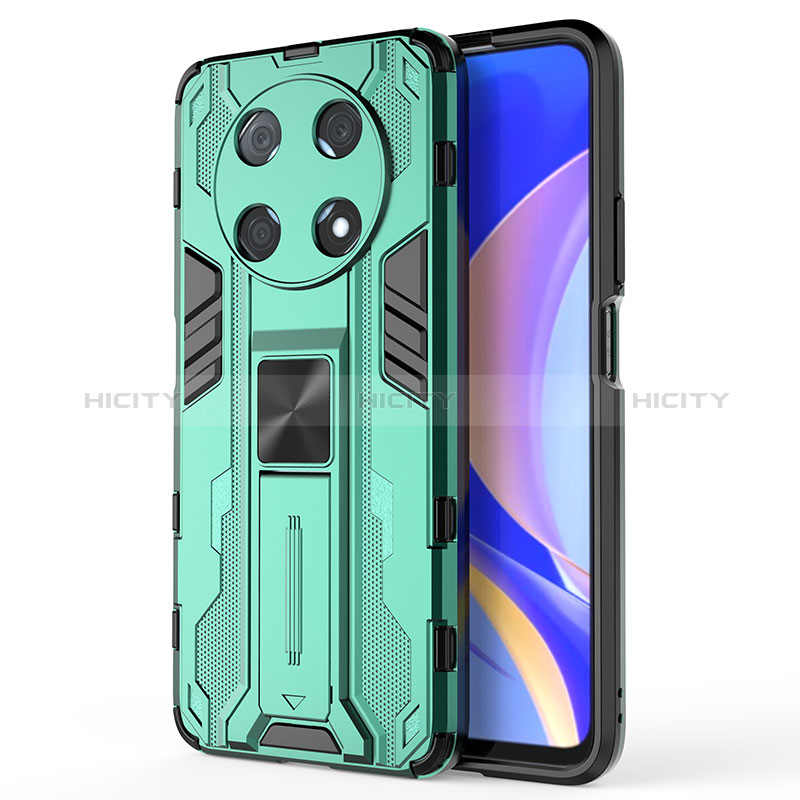 Custodia Silicone e Plastica Opaca Cover con Magnetico Supporto KC1 per Huawei Nova Y90 Verde