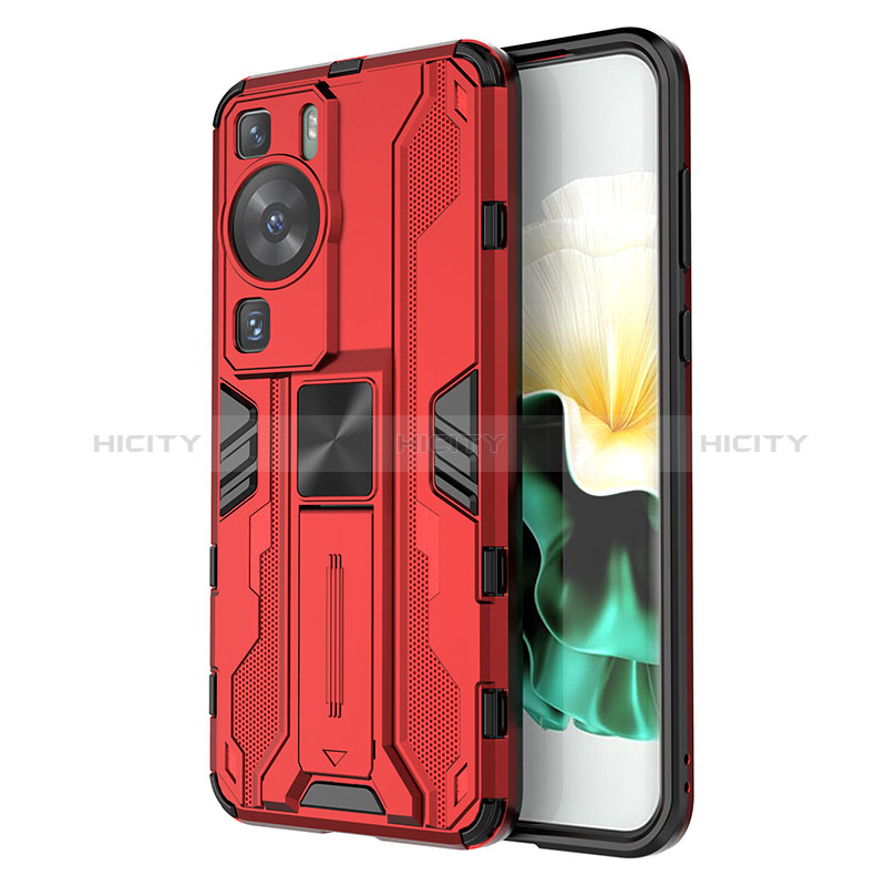 Custodia Silicone e Plastica Opaca Cover con Magnetico Supporto KC1 per Huawei P60 Pro