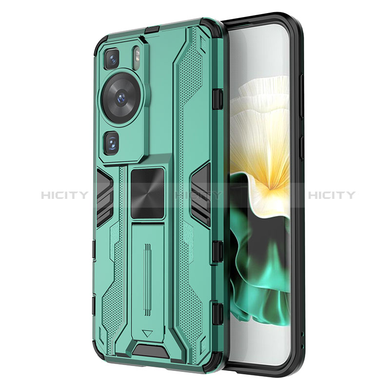 Custodia Silicone e Plastica Opaca Cover con Magnetico Supporto KC1 per Huawei P60 Pro