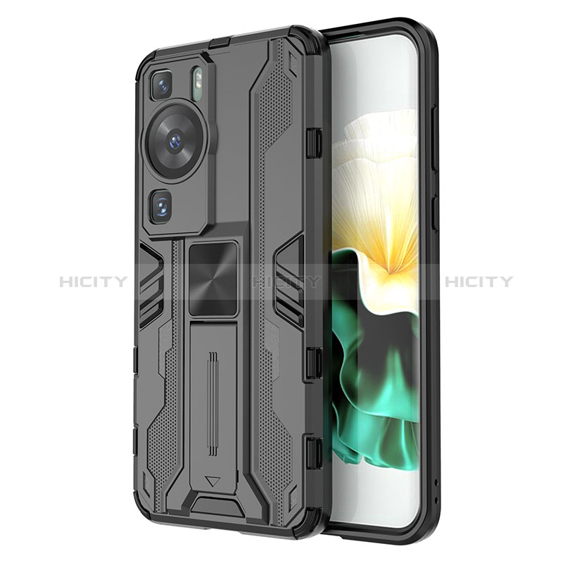 Custodia Silicone e Plastica Opaca Cover con Magnetico Supporto KC1 per Huawei P60 Pro Nero