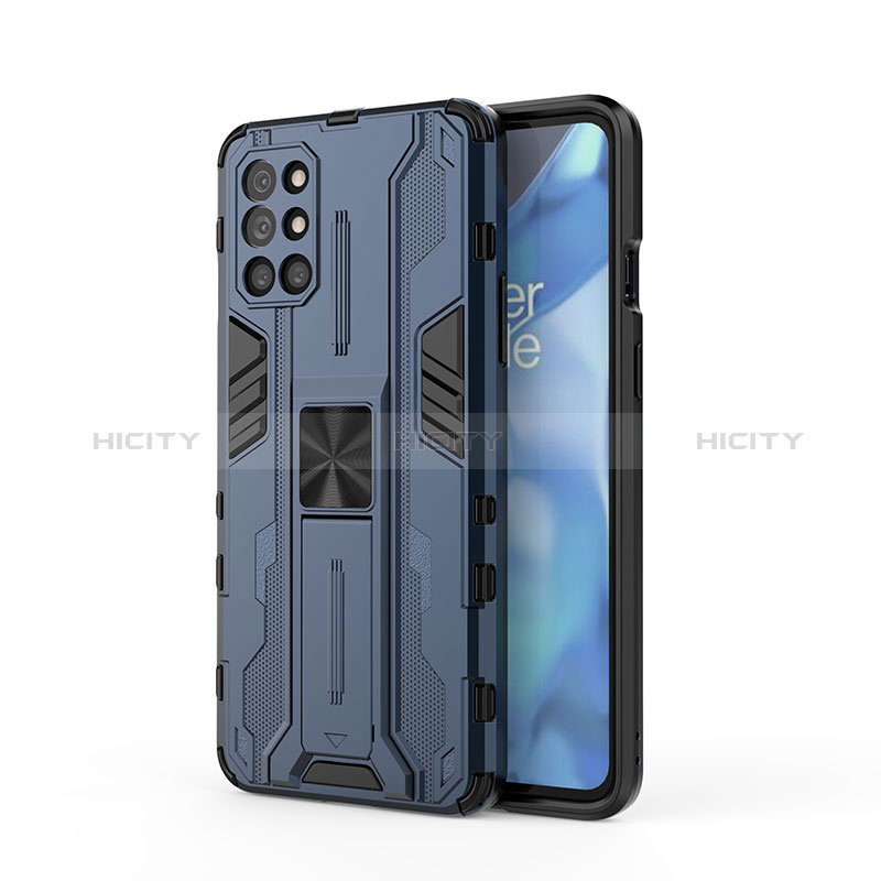 Custodia Silicone e Plastica Opaca Cover con Magnetico Supporto KC1 per OnePlus 9R 5G Blu