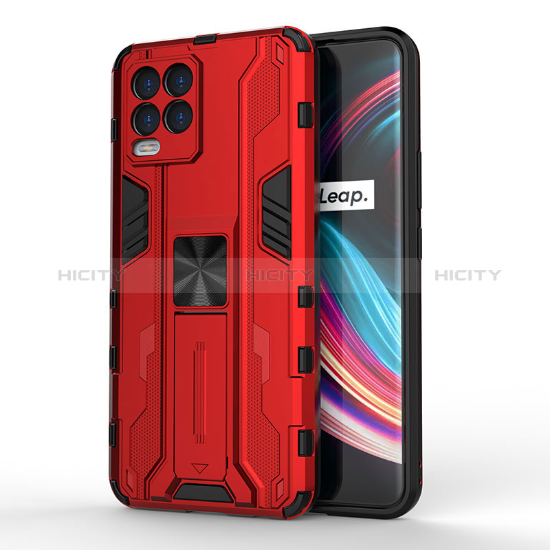 Custodia Silicone e Plastica Opaca Cover con Magnetico Supporto KC1 per Realme 8 Pro Rosso