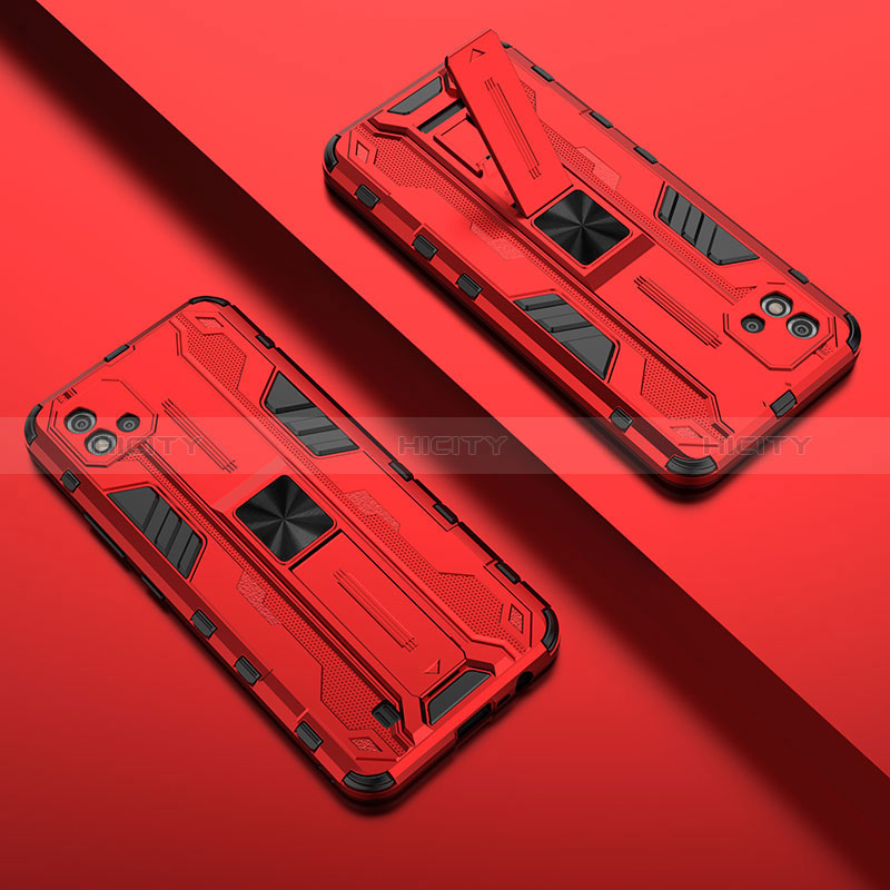 Custodia Silicone e Plastica Opaca Cover con Magnetico Supporto KC1 per Realme C11 (2021) Rosso