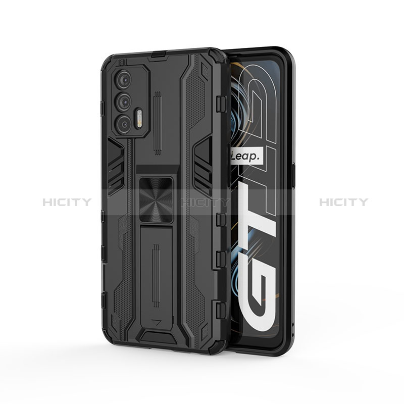 Custodia Silicone e Plastica Opaca Cover con Magnetico Supporto KC1 per Realme GT 5G Nero