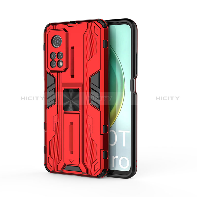 Custodia Silicone e Plastica Opaca Cover con Magnetico Supporto KC1 per Xiaomi Mi 10T 5G Rosso