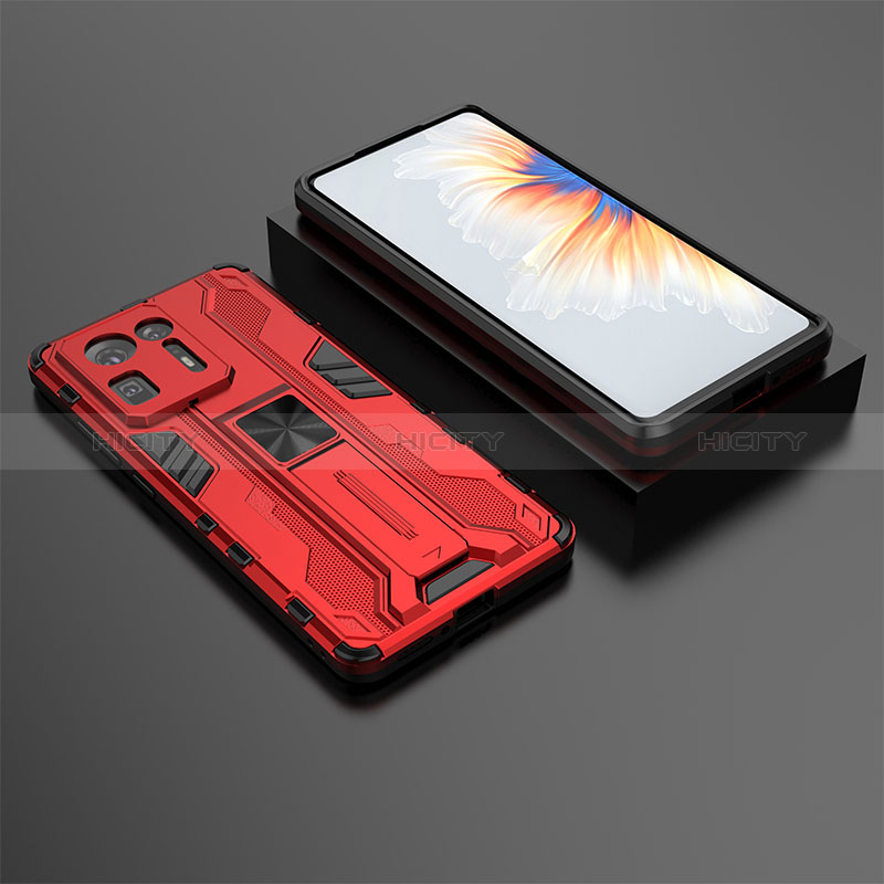 Custodia Silicone e Plastica Opaca Cover con Magnetico Supporto KC1 per Xiaomi Mi Mix 4 5G Rosso