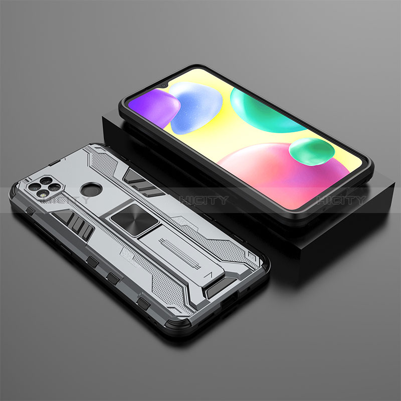 Custodia Silicone e Plastica Opaca Cover con Magnetico Supporto KC1 per Xiaomi POCO C3 Grigio