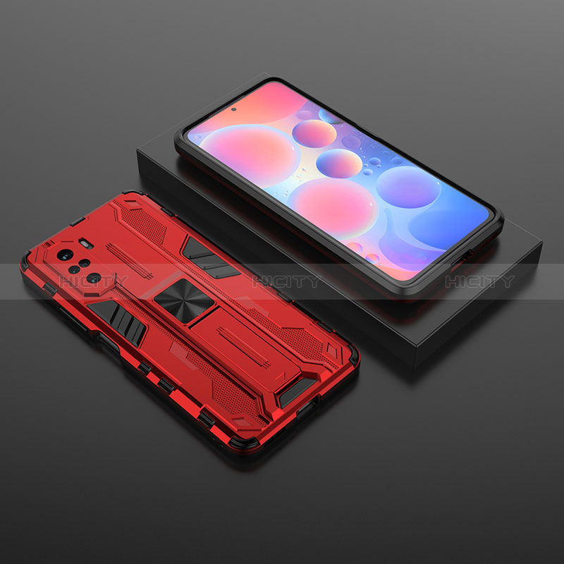 Custodia Silicone e Plastica Opaca Cover con Magnetico Supporto KC1 per Xiaomi Poco F3 5G Rosso