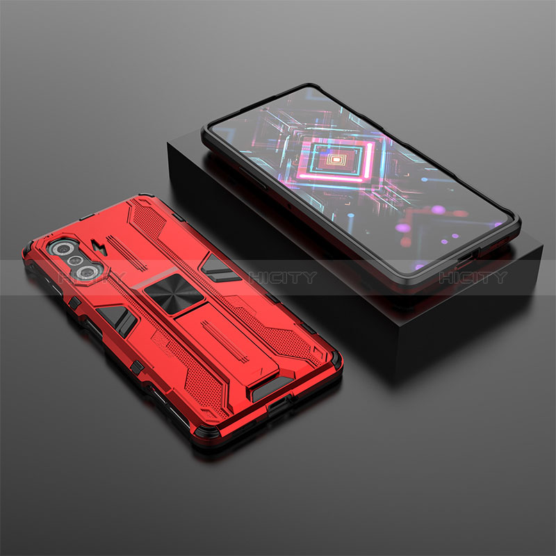 Custodia Silicone e Plastica Opaca Cover con Magnetico Supporto KC1 per Xiaomi Poco F3 GT 5G Rosso