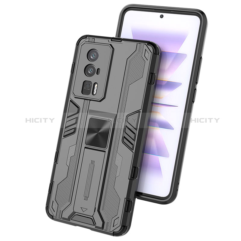 Custodia Silicone e Plastica Opaca Cover con Magnetico Supporto KC1 per Xiaomi Poco F5 Pro 5G