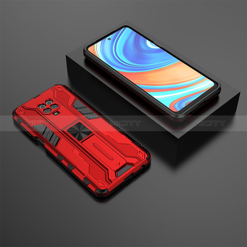 Custodia Silicone e Plastica Opaca Cover con Magnetico Supporto KC1 per Xiaomi Poco M2 Pro Rosso