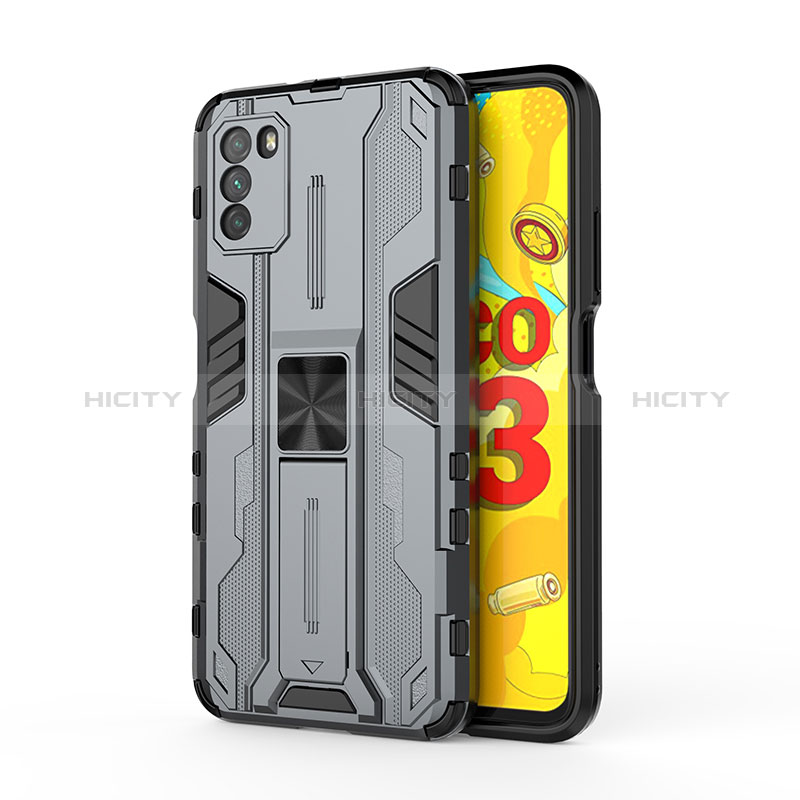 Custodia Silicone e Plastica Opaca Cover con Magnetico Supporto KC1 per Xiaomi Poco M3 Grigio