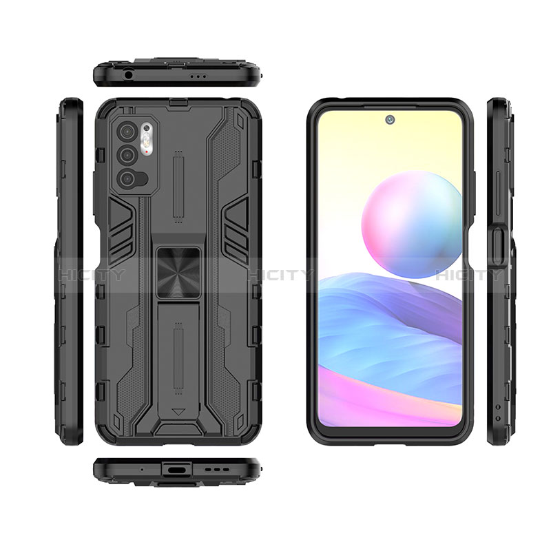 Custodia Silicone e Plastica Opaca Cover con Magnetico Supporto KC1 per Xiaomi POCO M3 Pro 5G