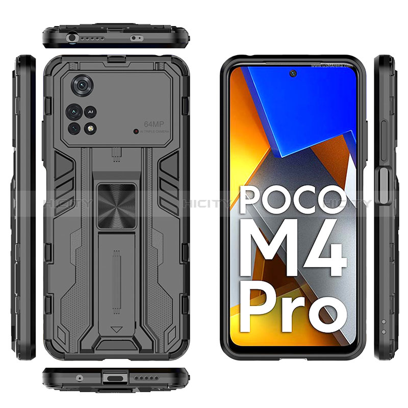 Custodia Silicone e Plastica Opaca Cover con Magnetico Supporto KC1 per Xiaomi Poco M4 Pro 4G