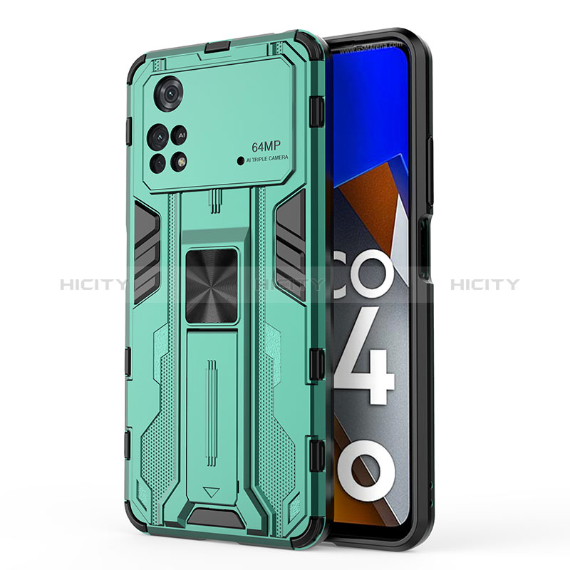 Custodia Silicone e Plastica Opaca Cover con Magnetico Supporto KC1 per Xiaomi Poco M4 Pro 4G Verde