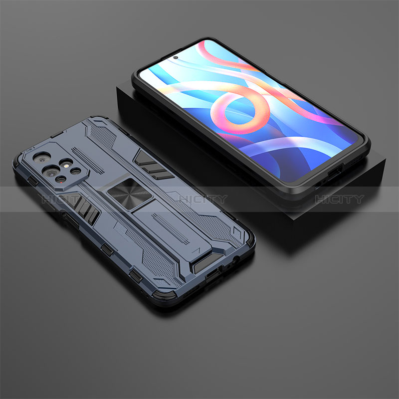 Custodia Silicone e Plastica Opaca Cover con Magnetico Supporto KC1 per Xiaomi Poco M4 Pro 5G Blu