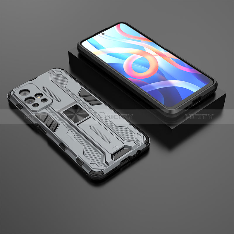 Custodia Silicone e Plastica Opaca Cover con Magnetico Supporto KC1 per Xiaomi Poco M4 Pro 5G Grigio