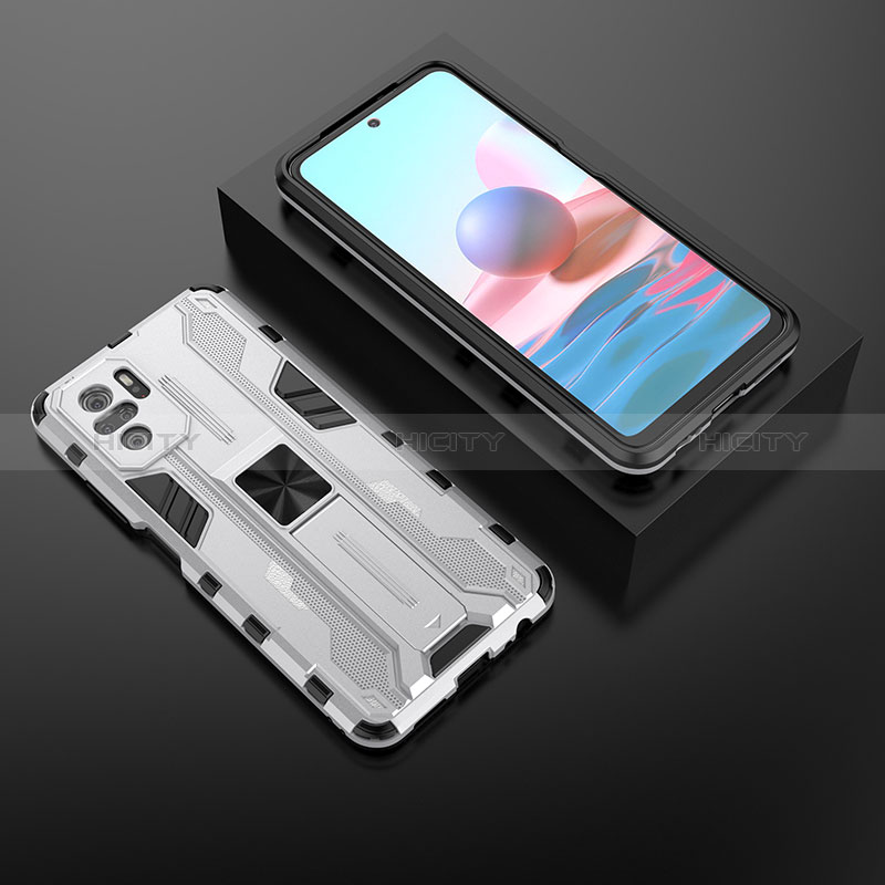 Custodia Silicone e Plastica Opaca Cover con Magnetico Supporto KC1 per Xiaomi Poco M5S Argento