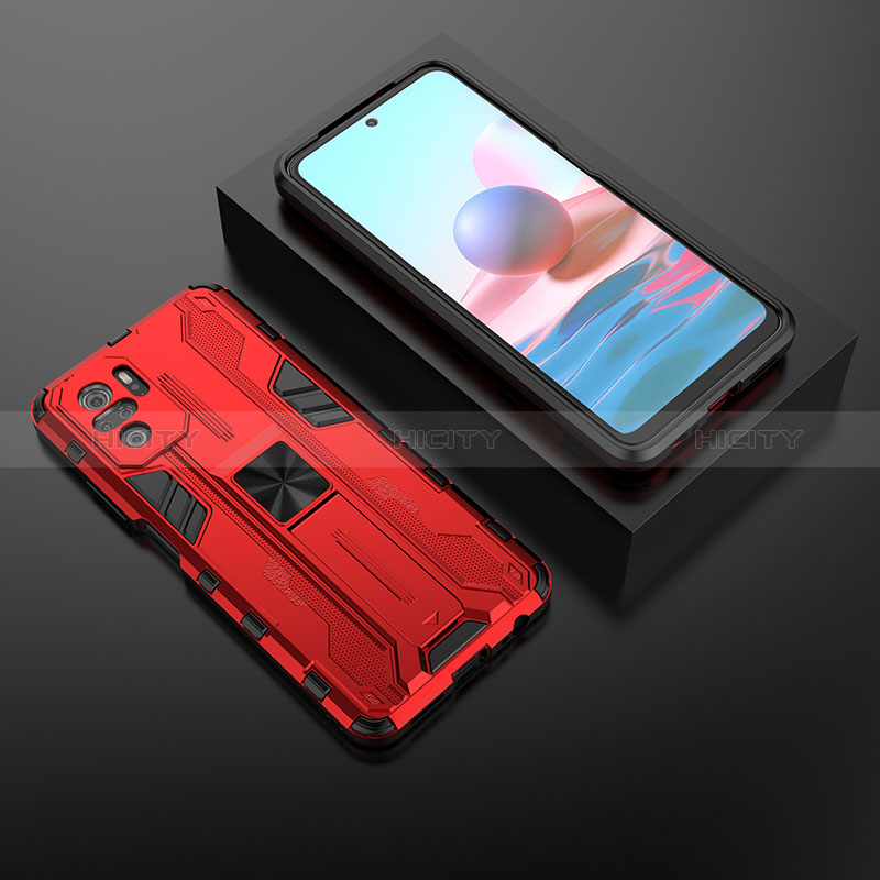 Custodia Silicone e Plastica Opaca Cover con Magnetico Supporto KC1 per Xiaomi Poco M5S Rosso