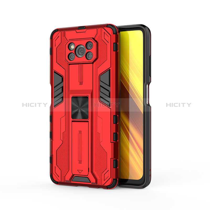 Custodia Silicone e Plastica Opaca Cover con Magnetico Supporto KC1 per Xiaomi Poco X3 Pro Rosso