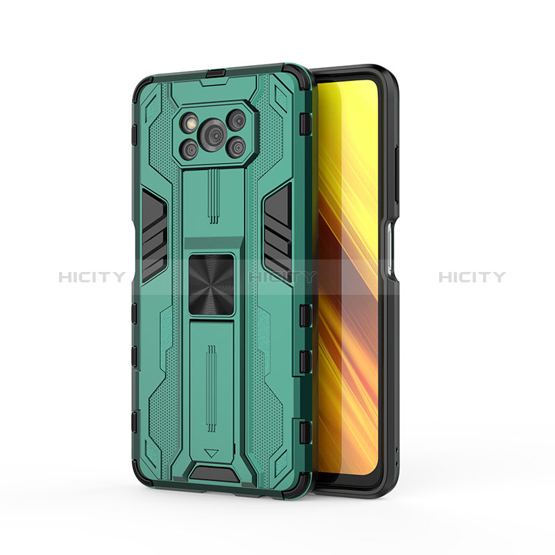 Custodia Silicone e Plastica Opaca Cover con Magnetico Supporto KC1 per Xiaomi Poco X3 Pro Verde