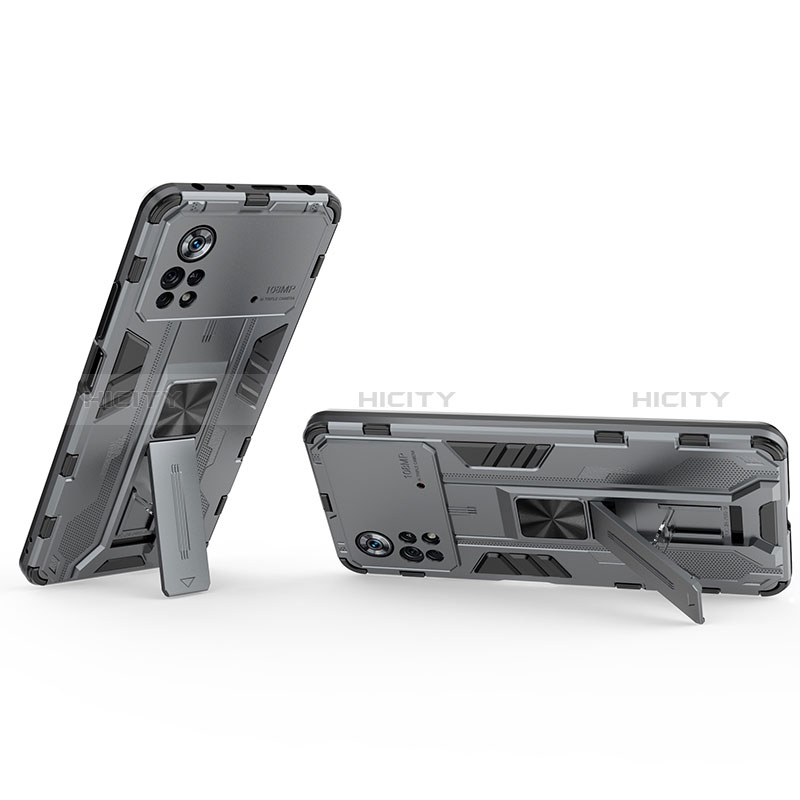 Custodia Silicone e Plastica Opaca Cover con Magnetico Supporto KC1 per Xiaomi Poco X4 Pro 5G