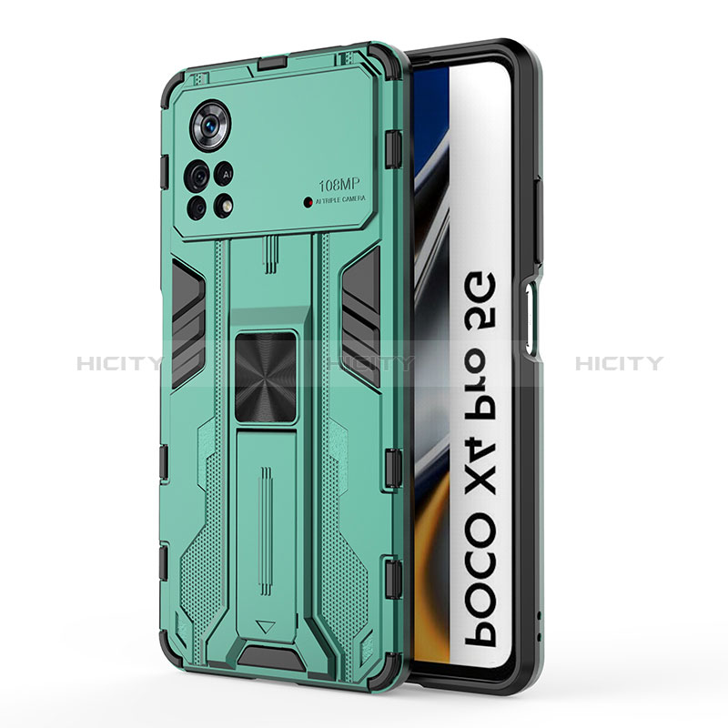 Custodia Silicone e Plastica Opaca Cover con Magnetico Supporto KC1 per Xiaomi Poco X4 Pro 5G Verde