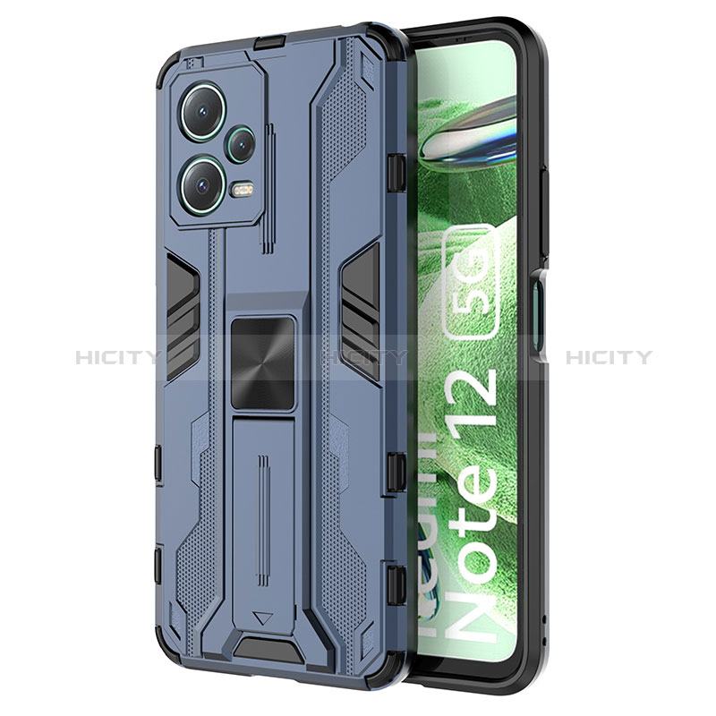 Custodia Silicone e Plastica Opaca Cover con Magnetico Supporto KC1 per Xiaomi Poco X5 5G Blu