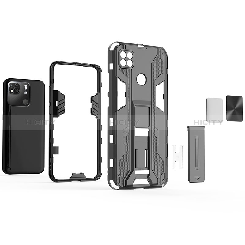 Custodia Silicone e Plastica Opaca Cover con Magnetico Supporto KC1 per Xiaomi Redmi 9 Activ