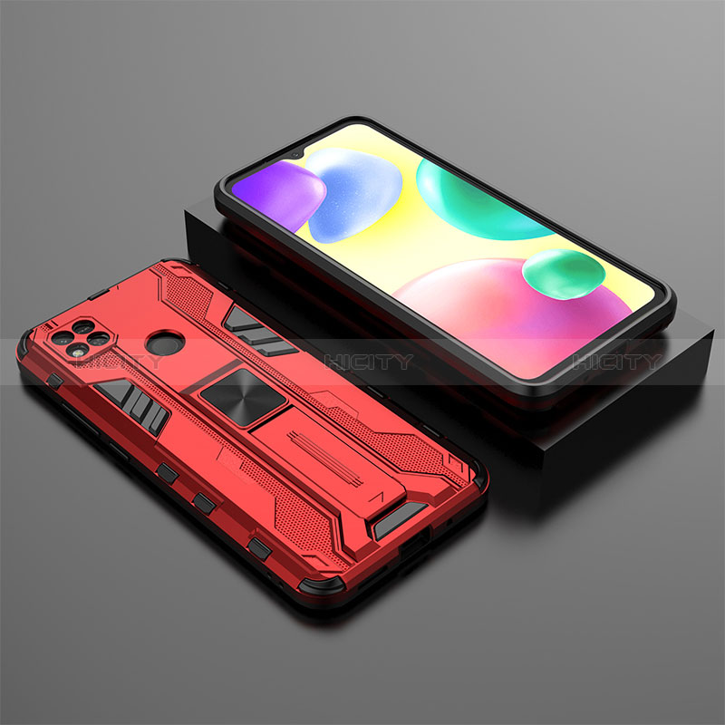 Custodia Silicone e Plastica Opaca Cover con Magnetico Supporto KC1 per Xiaomi Redmi 9 Activ Rosso