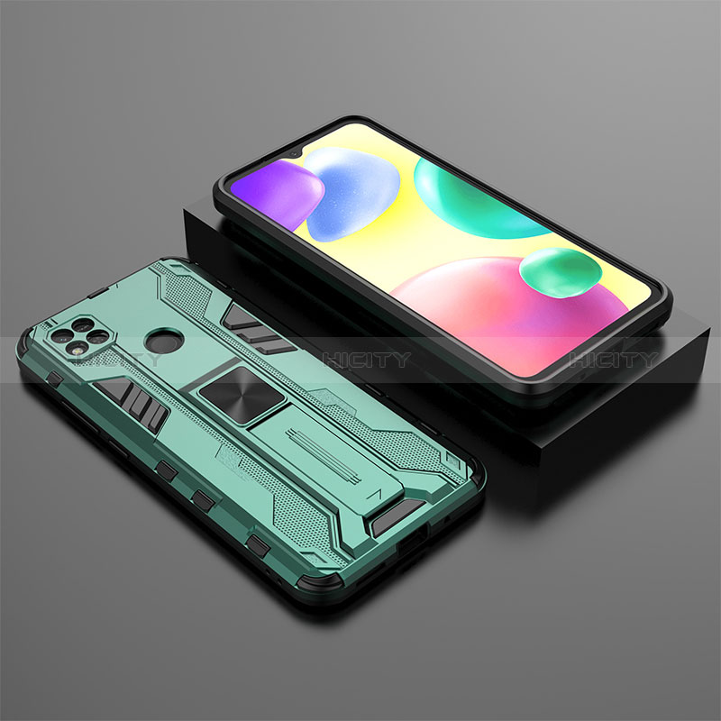 Custodia Silicone e Plastica Opaca Cover con Magnetico Supporto KC1 per Xiaomi Redmi 9C NFC Verde