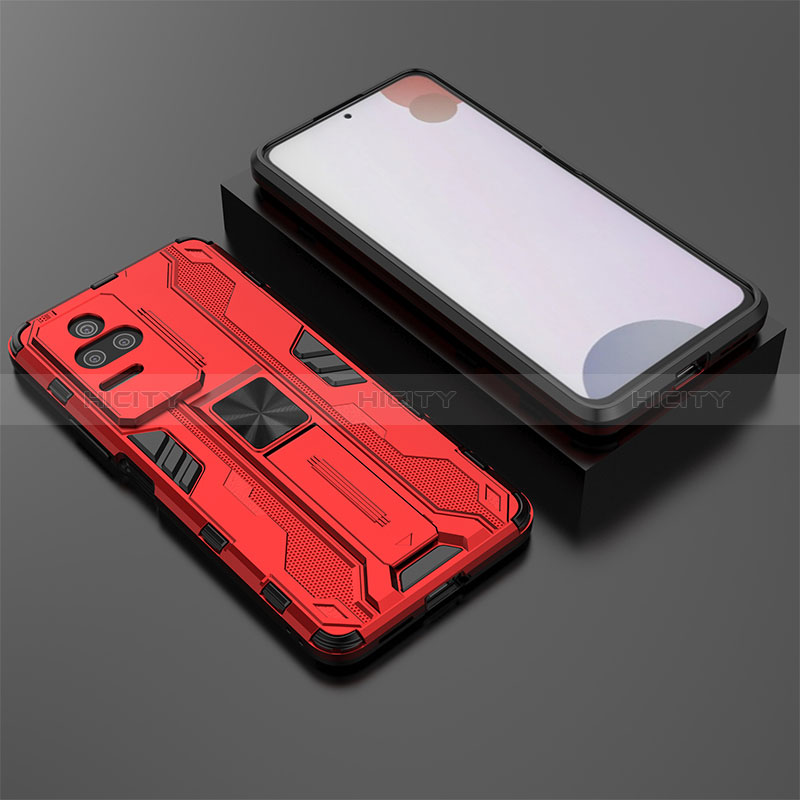 Custodia Silicone e Plastica Opaca Cover con Magnetico Supporto KC1 per Xiaomi Redmi K50 5G Rosso