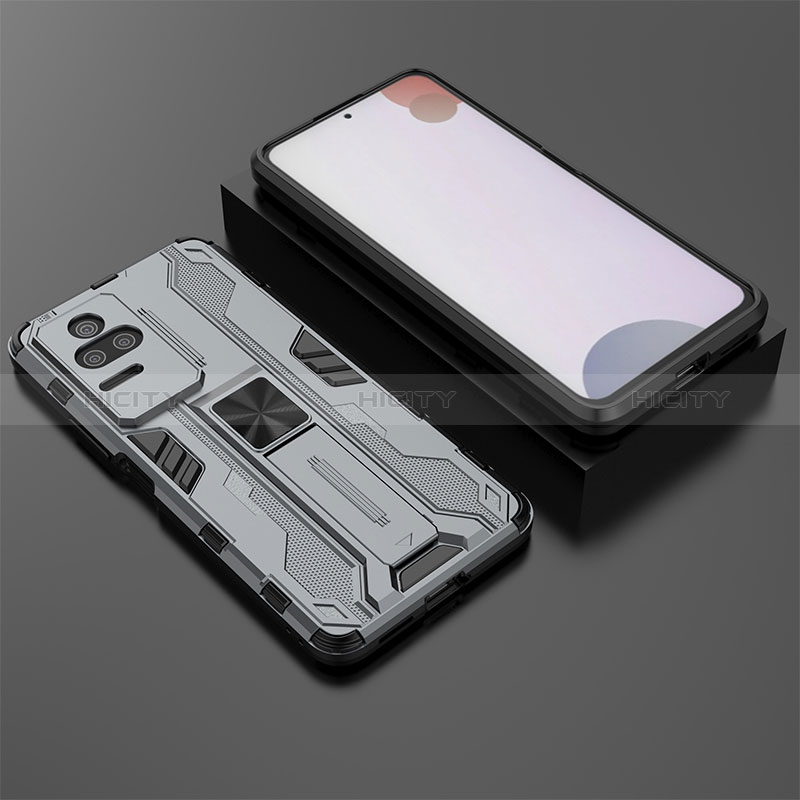 Custodia Silicone e Plastica Opaca Cover con Magnetico Supporto KC1 per Xiaomi Redmi K50 Pro 5G Grigio