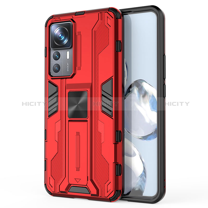 Custodia Silicone e Plastica Opaca Cover con Magnetico Supporto KC1 per Xiaomi Redmi K50 Ultra 5G Rosso