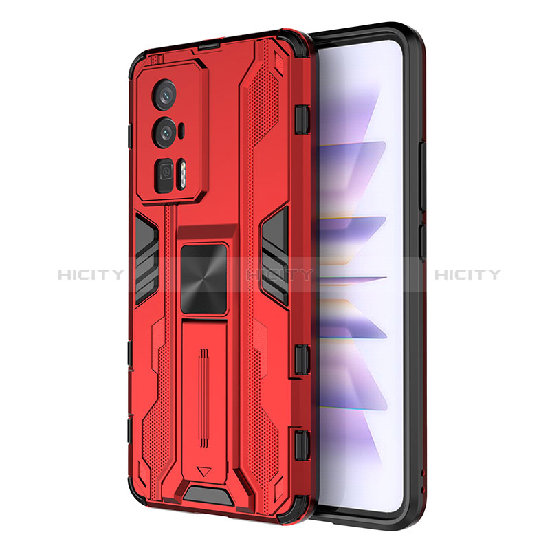 Custodia Silicone e Plastica Opaca Cover con Magnetico Supporto KC1 per Xiaomi Redmi K60 5G Rosso