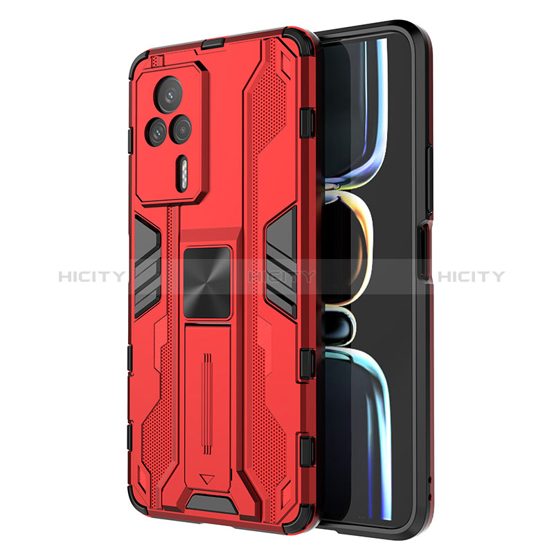 Custodia Silicone e Plastica Opaca Cover con Magnetico Supporto KC1 per Xiaomi Redmi K60E 5G Rosso