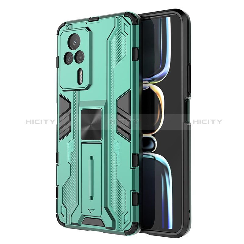 Custodia Silicone e Plastica Opaca Cover con Magnetico Supporto KC1 per Xiaomi Redmi K60E 5G Verde